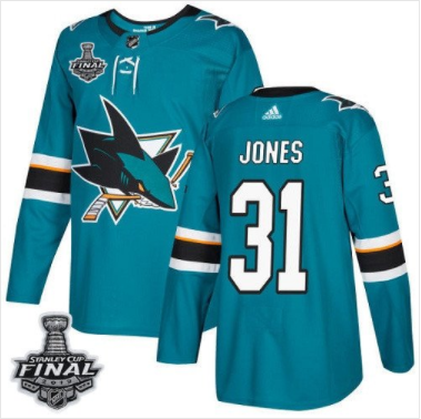 Martin Jones Sharks Teal Heim Blau 2019 Stanley Cup Final Stitched